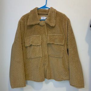 Time & Tru Sherpa Jacket Sweater Brown Tan Khaki Women's Size XL New NWT